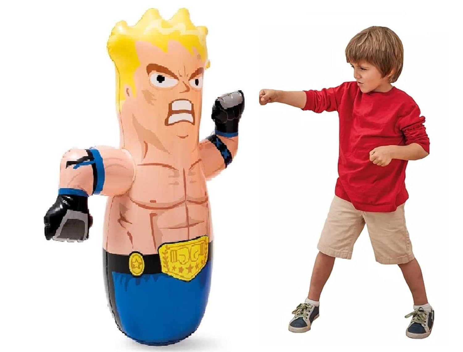 PULSBERY Punching Bag for Kids - 3D Inflatable Bouncer Toy Sand Filled Base BOP for Toddlers PVC Punching Bag for Children, Hit Me Punching Bob Bag Toy for Toddlers, Outdoor & Indoor Playing