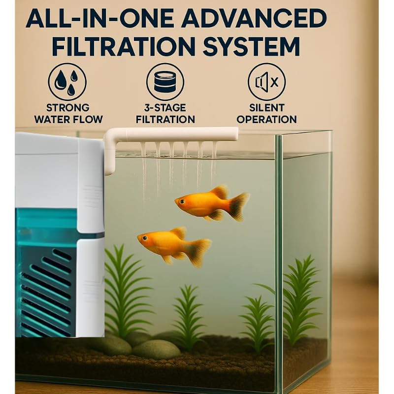 Image of VAYINATO LY 001F Mini Waterfall Internal Filter - Premium White, 2W Ultra Quiet Aquarium Filter, 280 L /H Flow, Suitable for Nano Fish Tanks & Small Aquariums