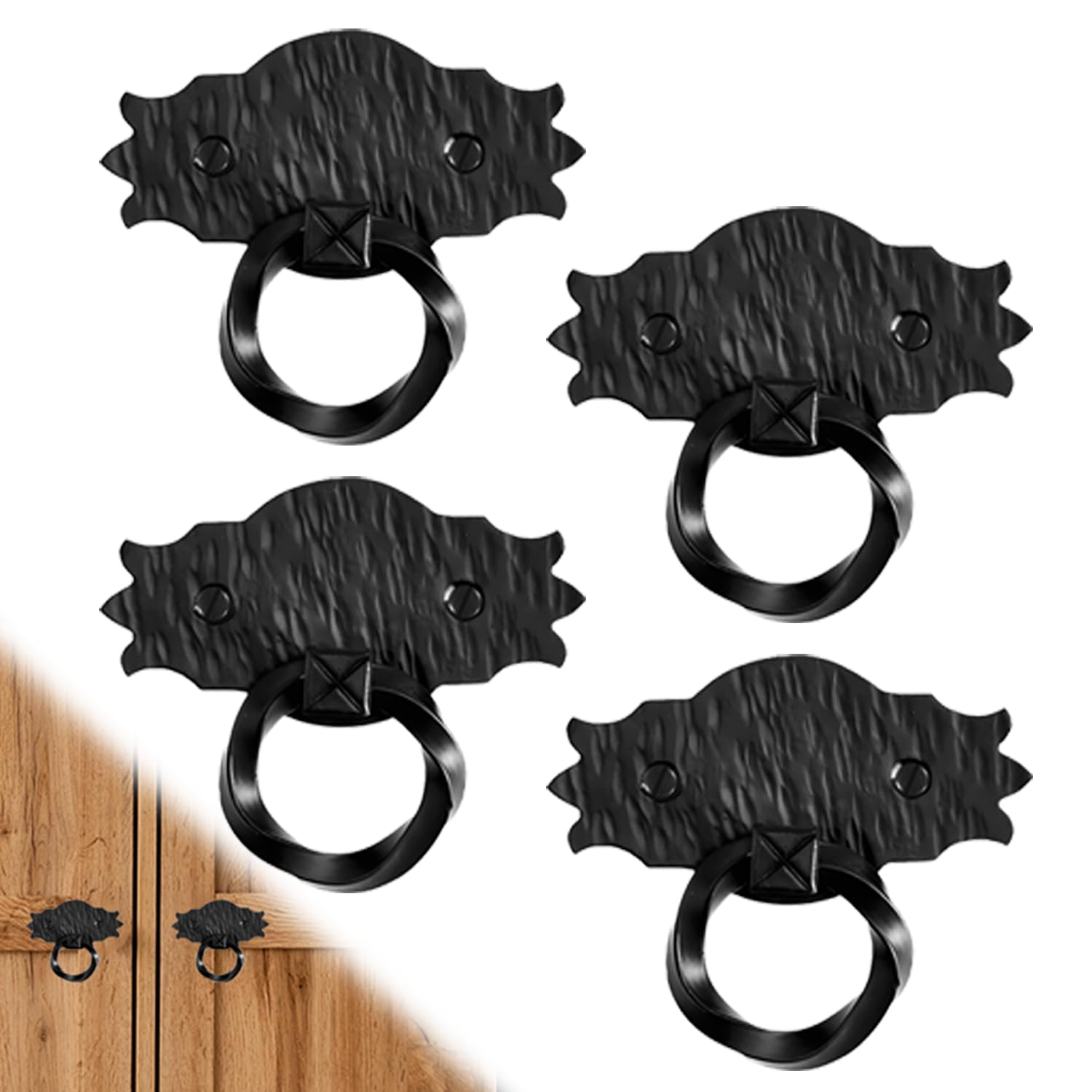 2 Pack 3.75" Decorative Black Ring Pulls - Heavy Duty Decorative Iron Pull - Handmade Rustic Metal Ring Pull for Chests, Trunks, Barn Doors & Door Pulls - The Farmhouse Series