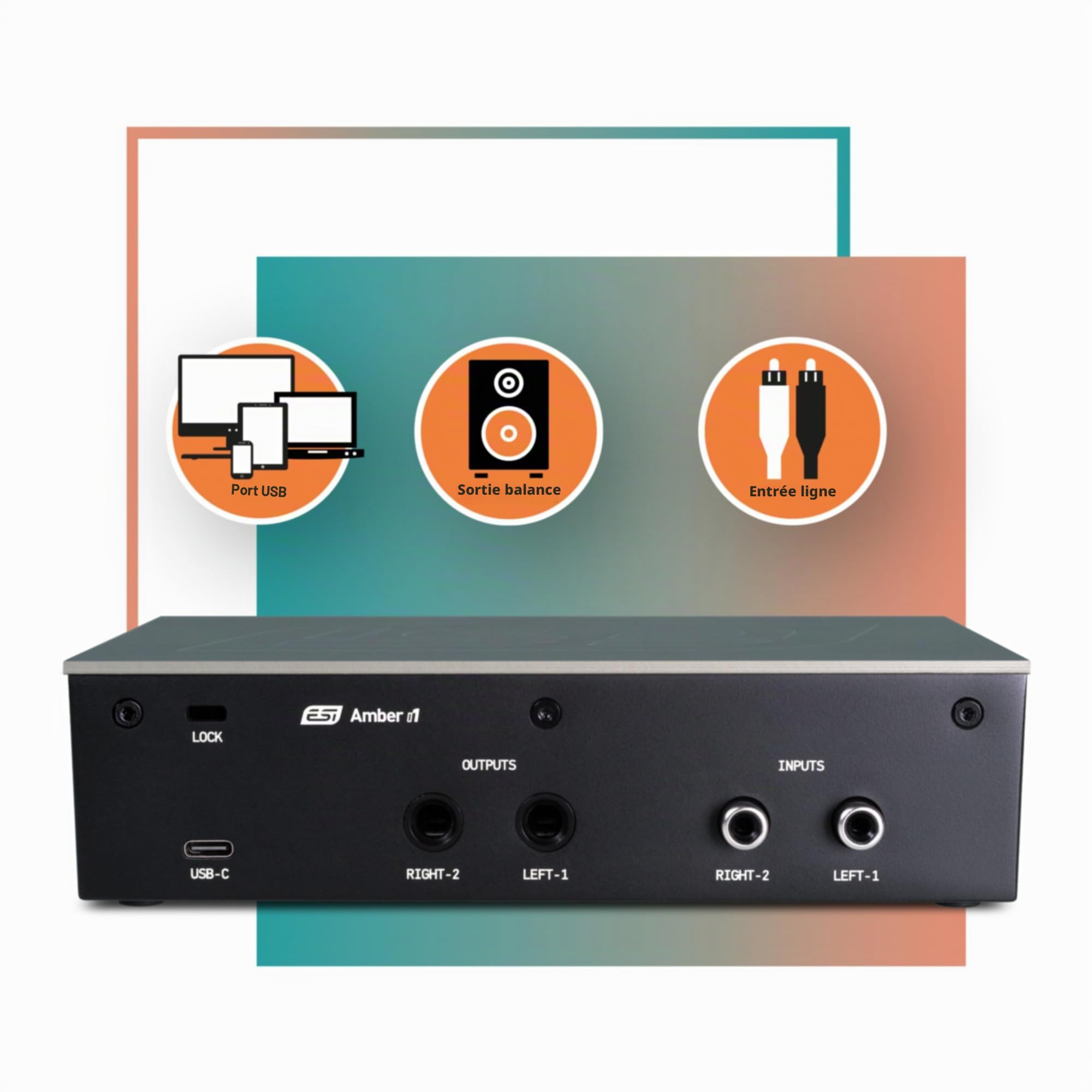 ESI Amber i1 | Interface audio USB professionnelle 24 bits/192 kHz avec 2 entrées et 2 sorties