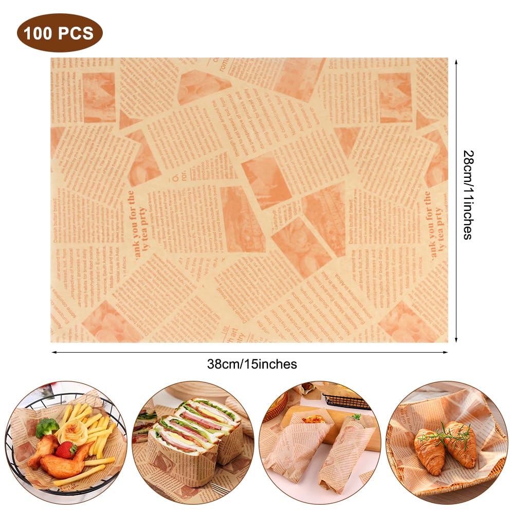 HAGOT 100 Fogli Carta Oleata, Imballaggio per Alimenti, Fogli Oleata per Cestini per Alimenti, Adatti per Hamburger, Snack, Patatine Fritte (30 x 20 cm