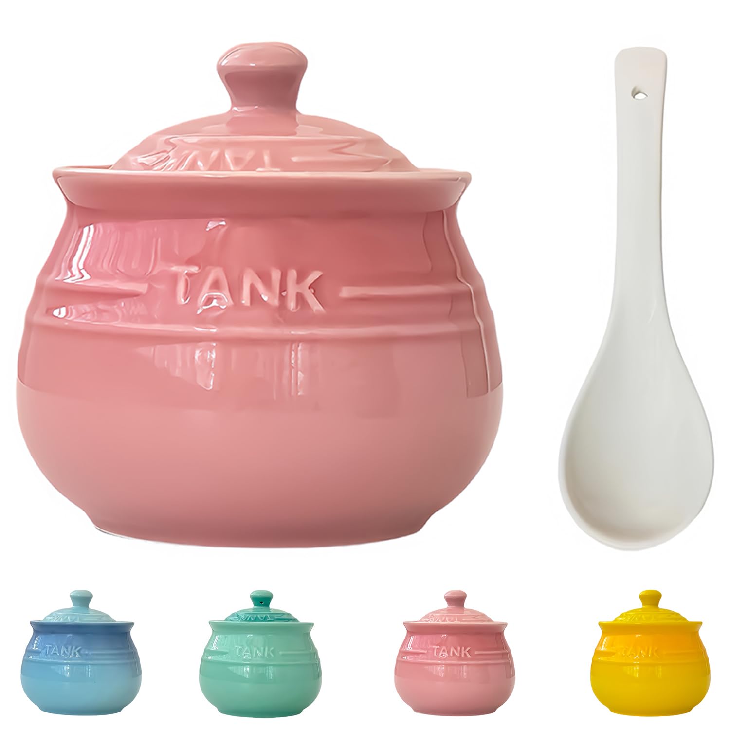 Dowbom Pink Sugar Bowl With Lid And Spoon, Colorful Sugar Jar, Sugar Pot Storage Jar, Sugar Container, Sugar Dish (,600Ml)