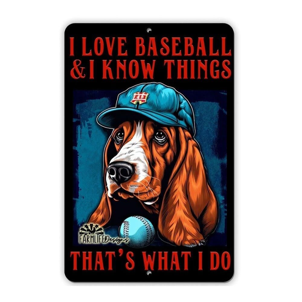 Basset Hound Baseball Sign 8"x12" Funny Handmade Dog Sign home decor