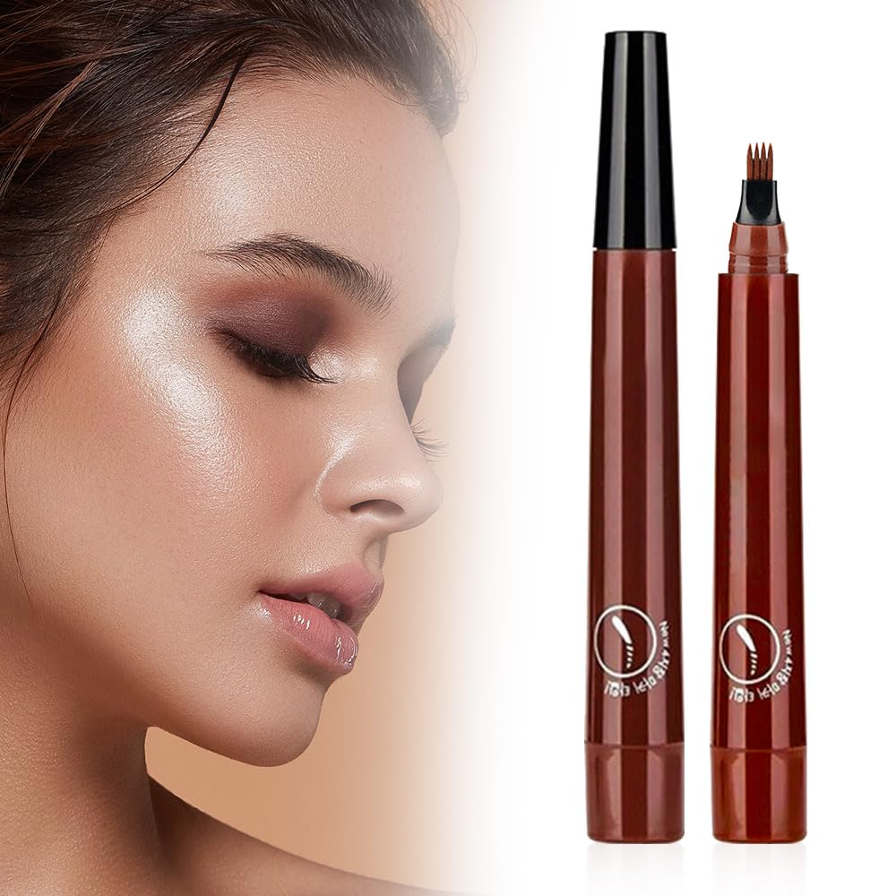 2026 New Magic Eyebrow Pencil, 3D Microblading Eyebrow Pencil Waterproof Contouring Pen, Long Lasting 4 Tipped Precise Brow Pen Natural Makeup Effect for Womans and Girls (Red Brown)