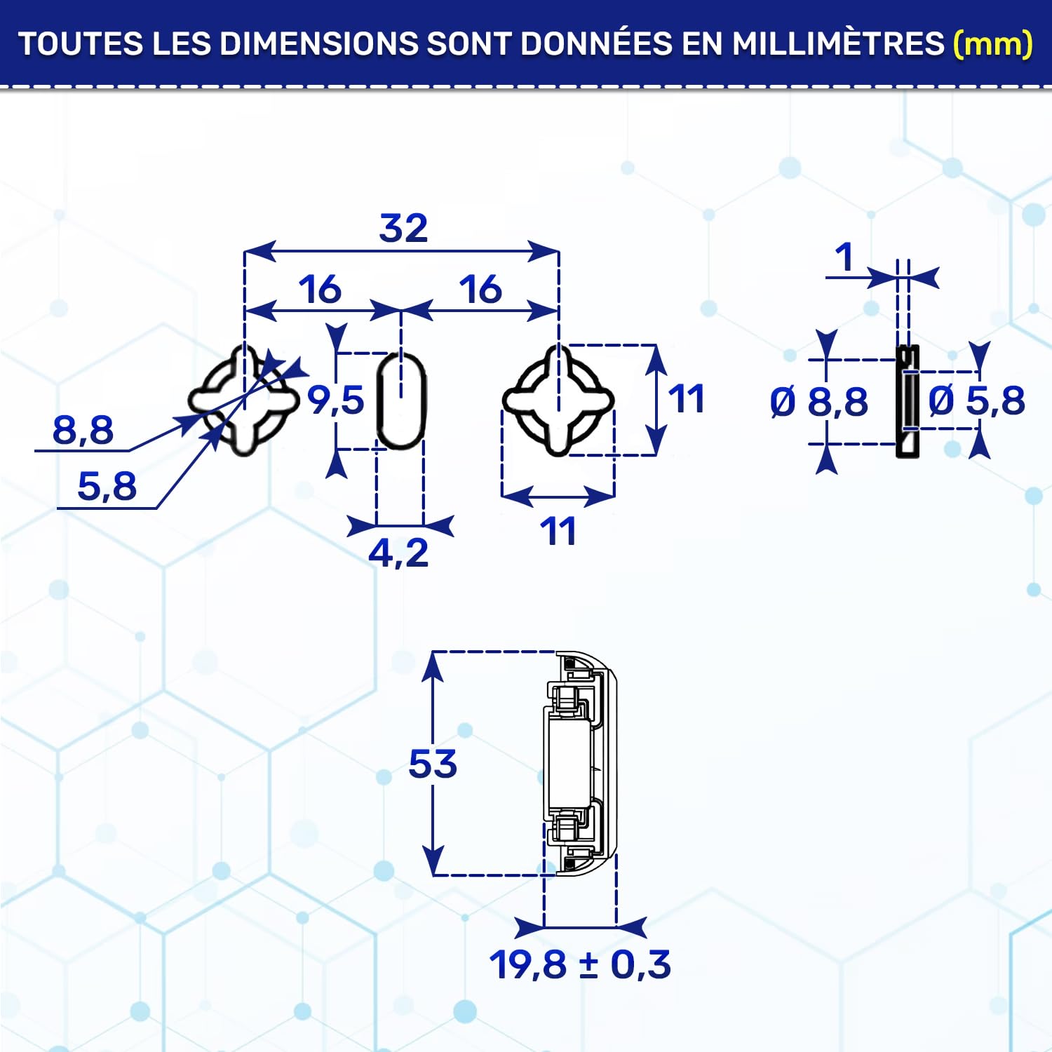 1 Paire Glissiere pour Tiroir sur Roulement à Billes 450 mm x H 53 mm - Télescopiques Coulisse Tiroir de Extension Complète - Garantie de 10 Ans - MONTERAL