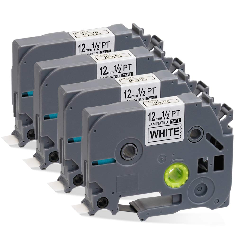 4 Pack Label Tape Compatible with Brother TZe-231 Tape 12mm 0.47 Laminated White for Brother P Touch Label Maker PT-D200 PT-D210 PT-H100 PT-D600