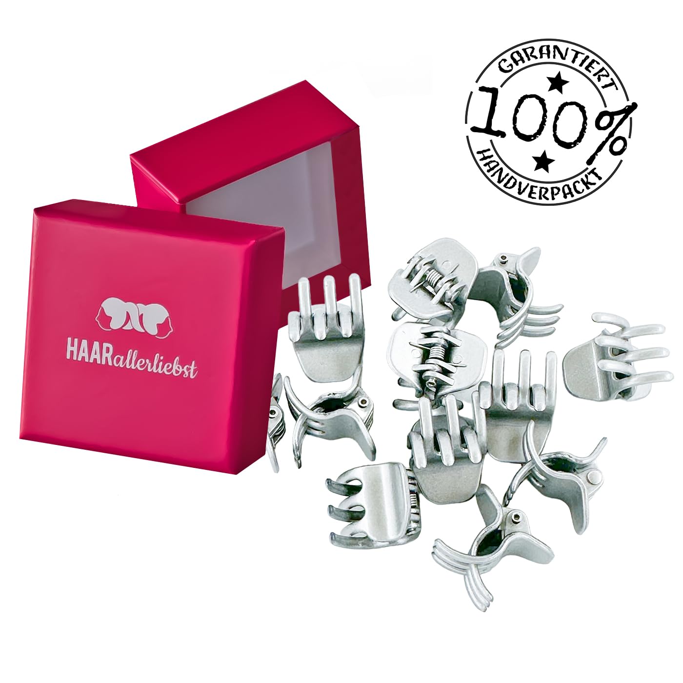 HAARallerliebst Small Hair Clip Set of 12, Silver Hair Clips for Women, Mini Hair Clips, Silver; box colour: pink - Image 4