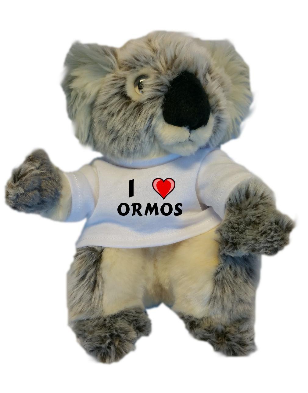 Personalised koala plush toy with I love Ormos T-Shirt (first name/surname/nickname)