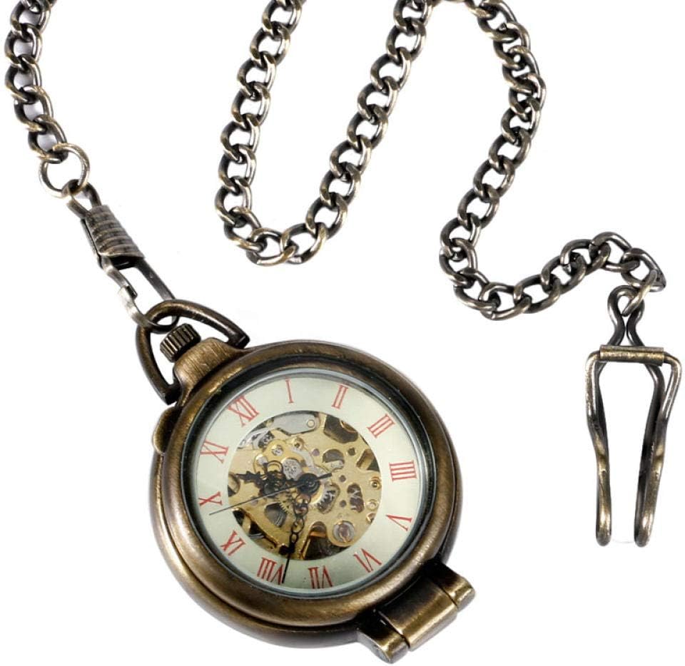 OIFMKC Pocket Watch Steampunk Trendy Fob Mechanical Pocket Watch Hand Winding Bronze Vintage Standing Case Skeleton Pendant Men Women Xmas Gift Hour
