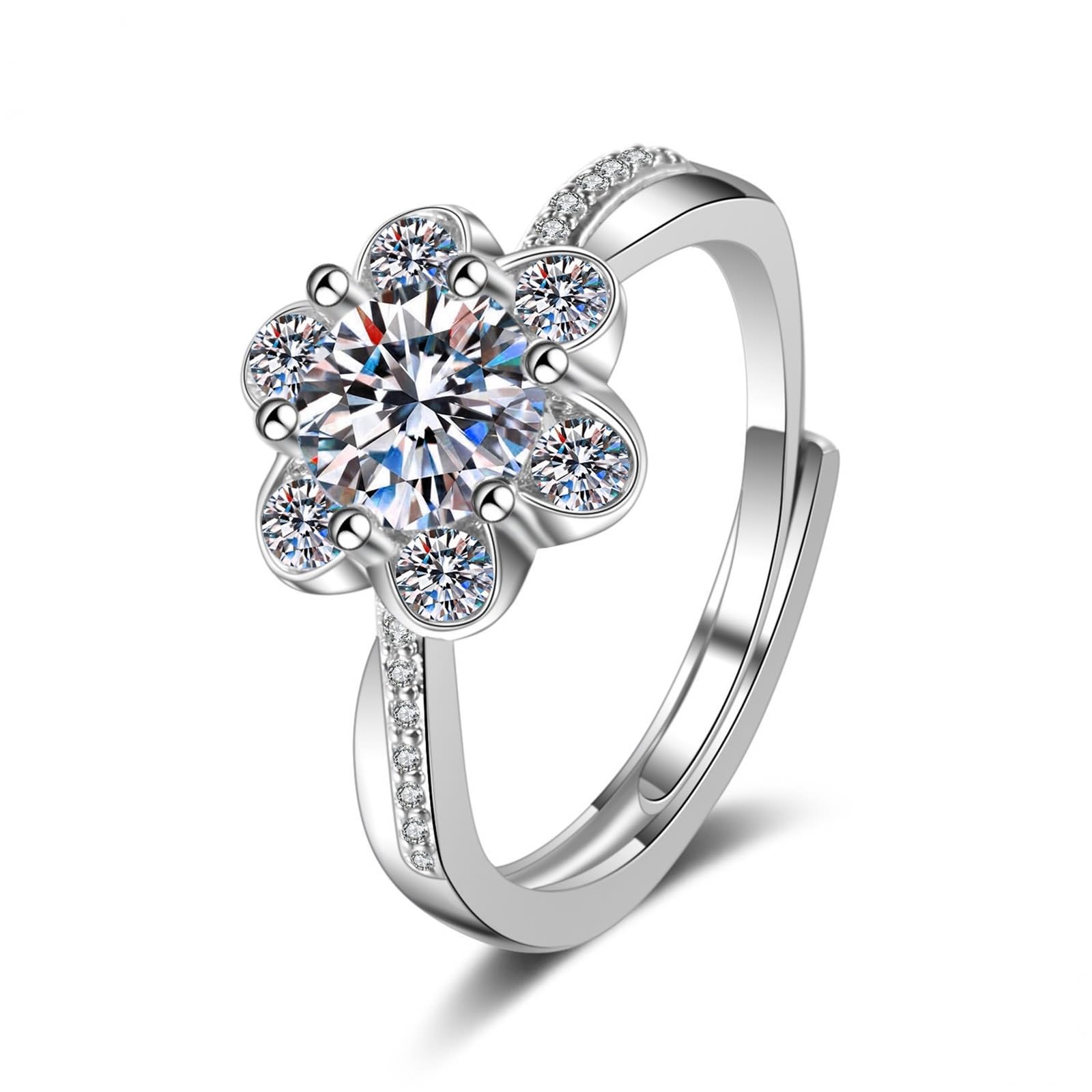 Wycian Pierścionek Moissanite dla kobiet pierścionki zaręczynowe białe złoto 18K kwiat z cyrkonią rozmiar H 1/2 moda dla siostry rocznica biżuteria
