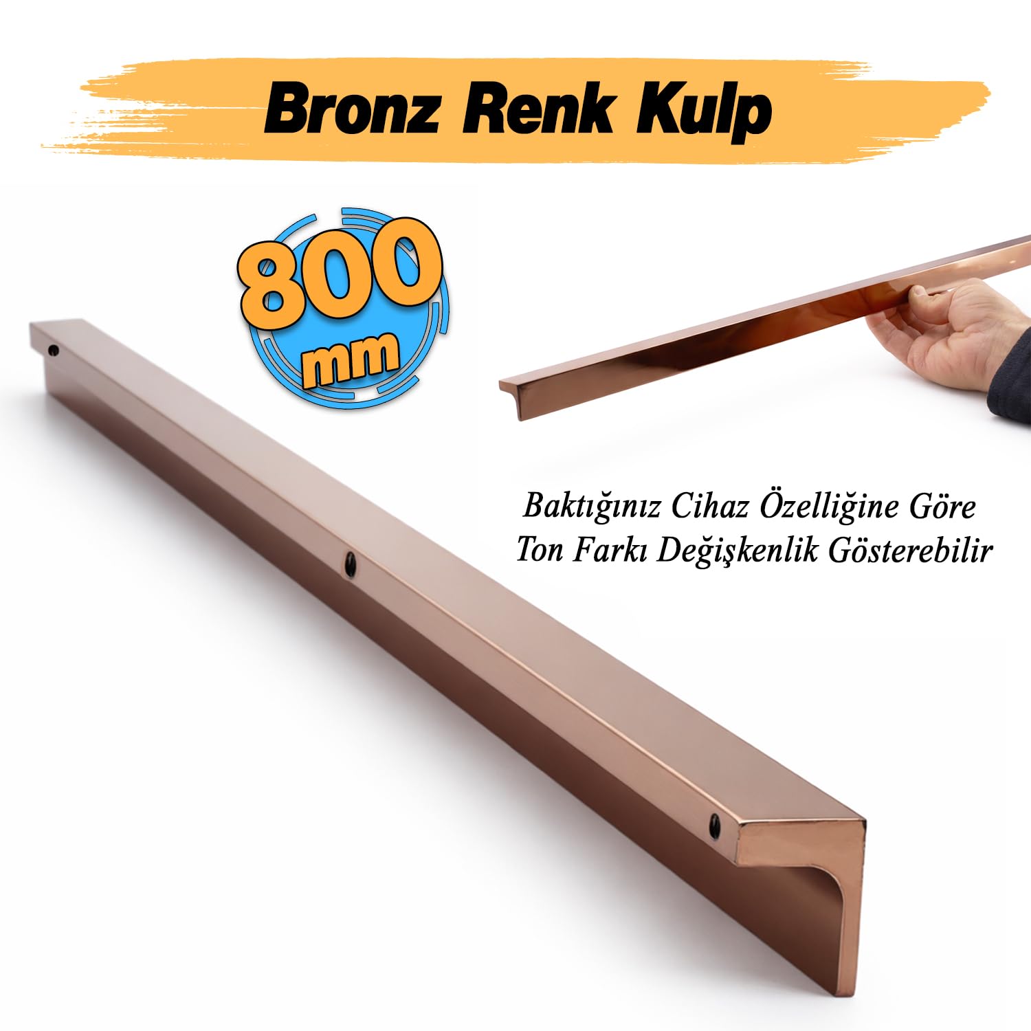 Lada Bronz Renk Metal 800 mm 80 cm Uzun Mobilya Çekmece Dolap Kulpları Mutfak Dolabı Kapak Kulbu