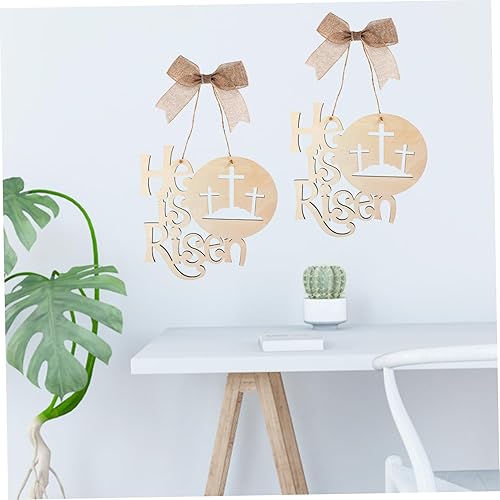 Miniatura 4 de LIFKOME Pendant He Is Risen Door Sign Door Wall Easter Religious Sign Easter Hanging Wood Wall Sign Rustic Religious Spring Sign Round Door Hanger