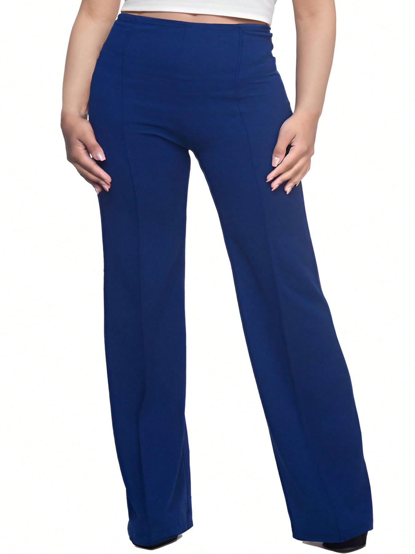 Wide Leg Dress Pants for Women Elastic High Waist Straight Leg Pants Business Casual Pull on Office Work