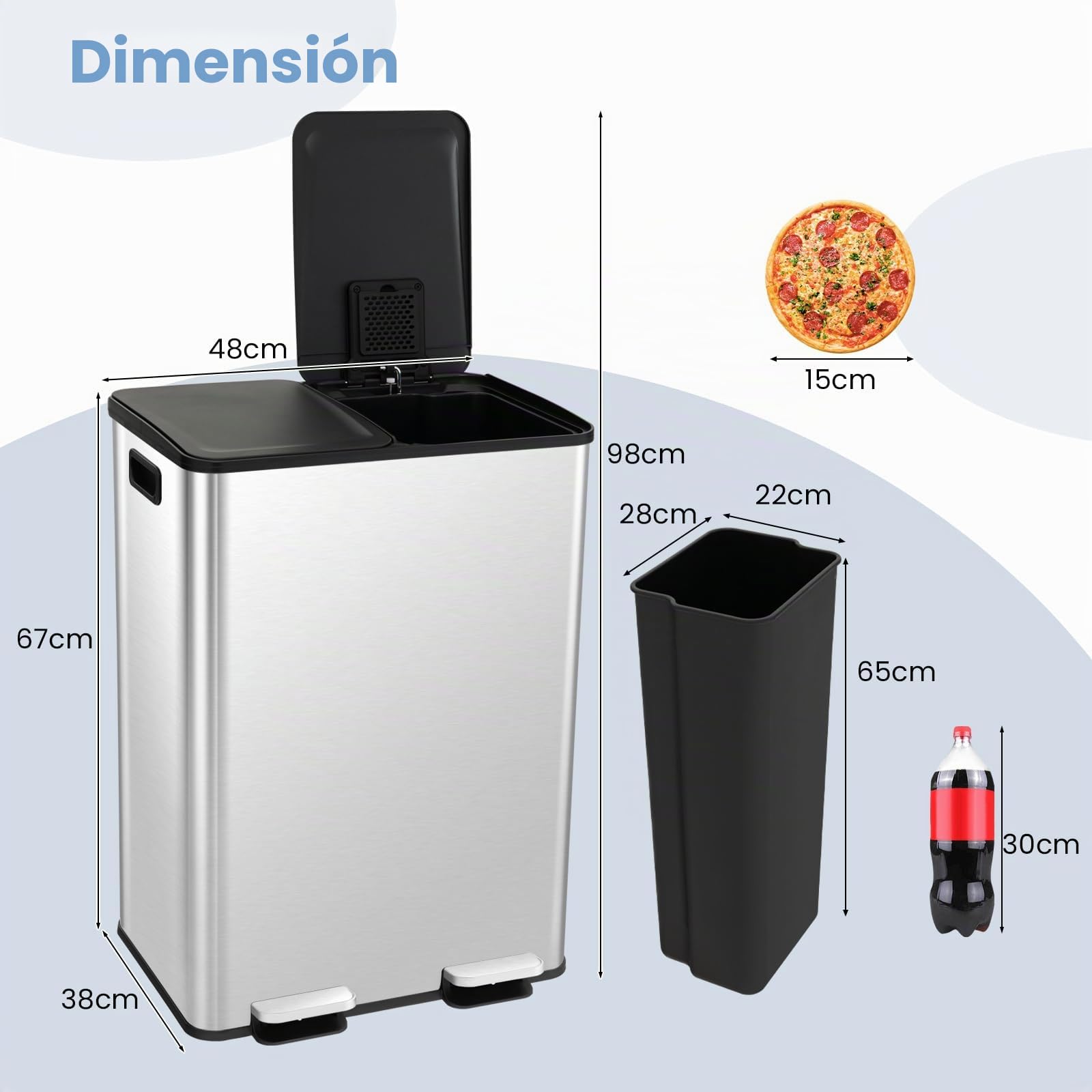 GIANTEX Cubo de Basura con Pedal (2 X 30 L), Cubo de Reciclaje Caja Desodorante, Tapa Lisa y Silenciosa, 2 Cubos Extraíbles, Papelera de Reciclaje de Cocina (Plata)