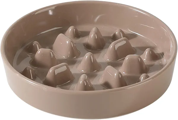 Havniva Ceramic 8.2 inch Dog Bowl Slow Feeder, Slow Pet Food Dish for Medium and Large Dog, Stop Bloat, Preventing Choking(Single Bowl, Brown Coffee)