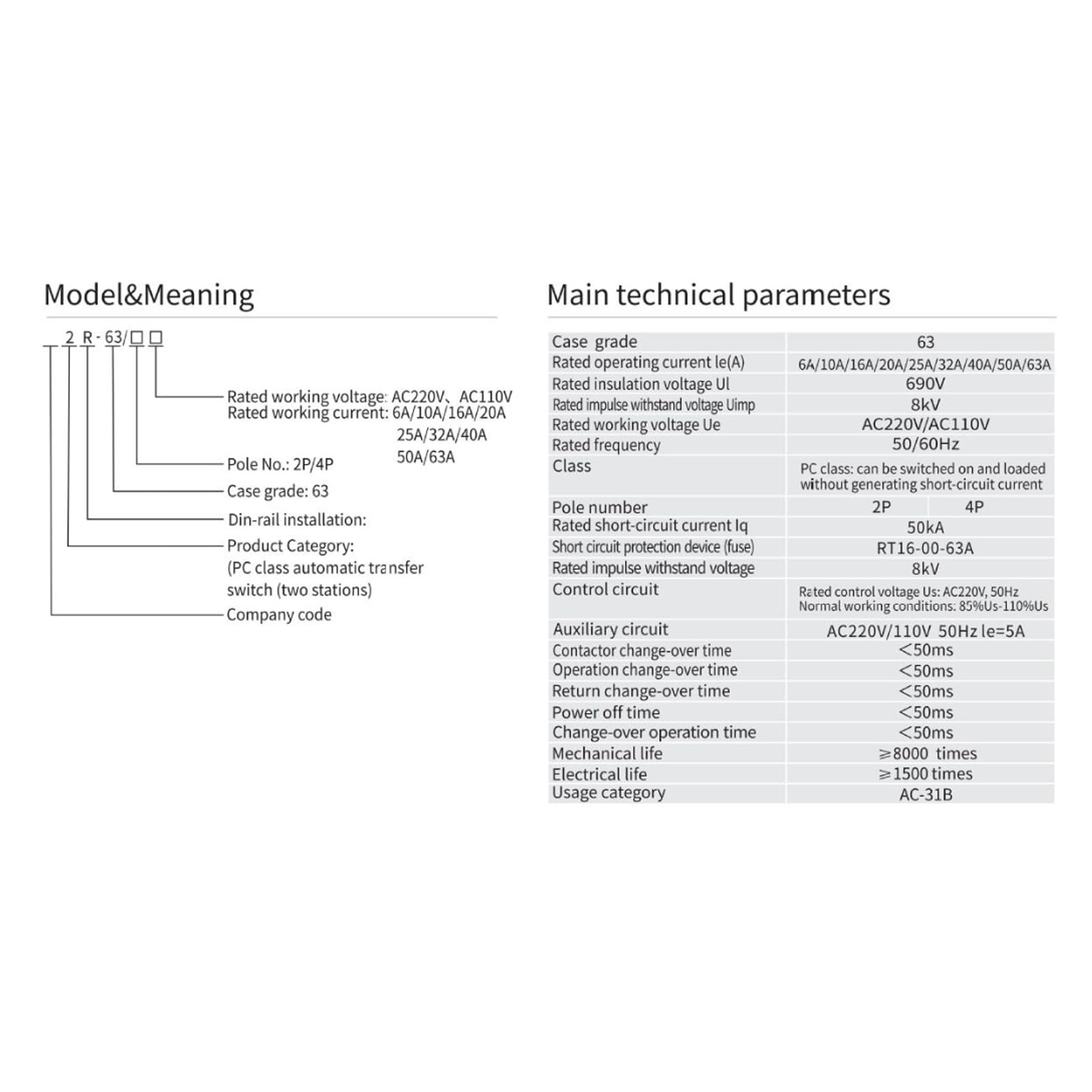 Dual Power Automatischer Transferschalter, 220V 4P 63A Notstrom Netz Umschalter Lastumschalter Kommunaler Netzumschalter Millisekunden Wandlung Notfall Notstromaggregat für Kommunaler Strom, Generator