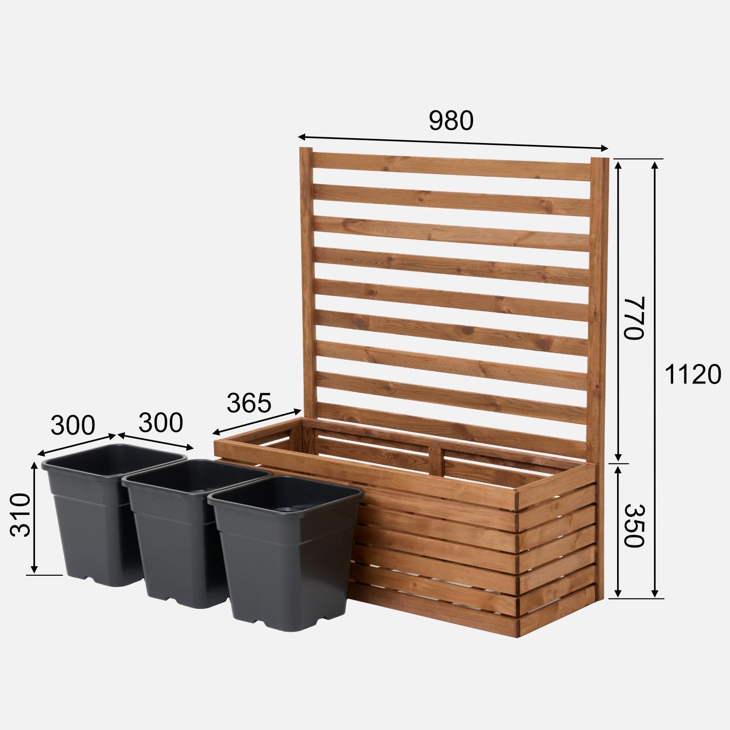 Pflanzkübel mit Rankgitter Spalier mit Pflanzkasten Blumenkasten aus Holz für Garten Balkon Terrasse Hochbeet mit 18L Kunststoff-Pflanzeneinsatz (horizontal-braun, 98x36x35 H115)