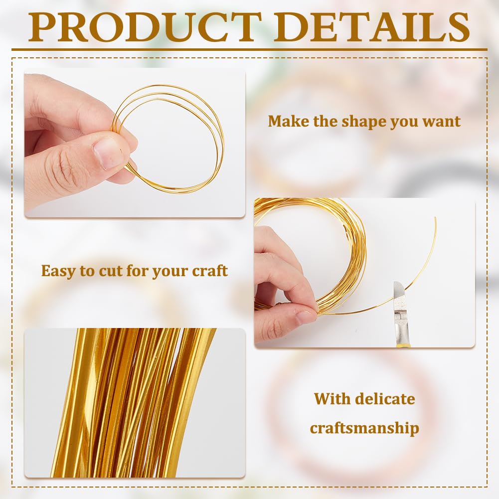 WEBEEDY Filo di alluminio piatto oro per pittura smaltata fai da te in filigrana Cloisonne, spessore 0,5 mm, 24 gradi, filo metallico pieghevole, per la creazione di gioielli fai da te (32,8