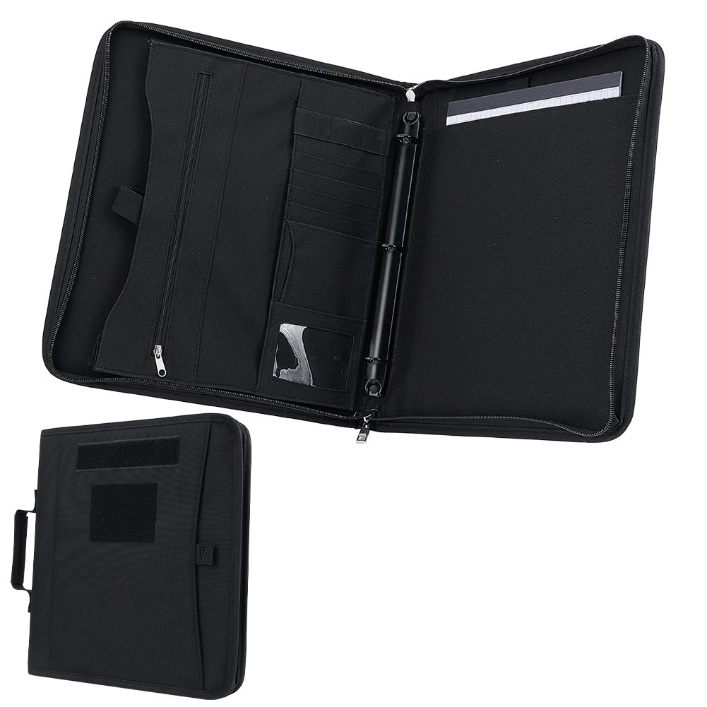 OLYCRAFT Carpeta táctica con cremallera y carpeta desmontable de 3 anillas, cubierta táctica para cuaderno con papel de carta A4 para planificadores, viajes, oficina