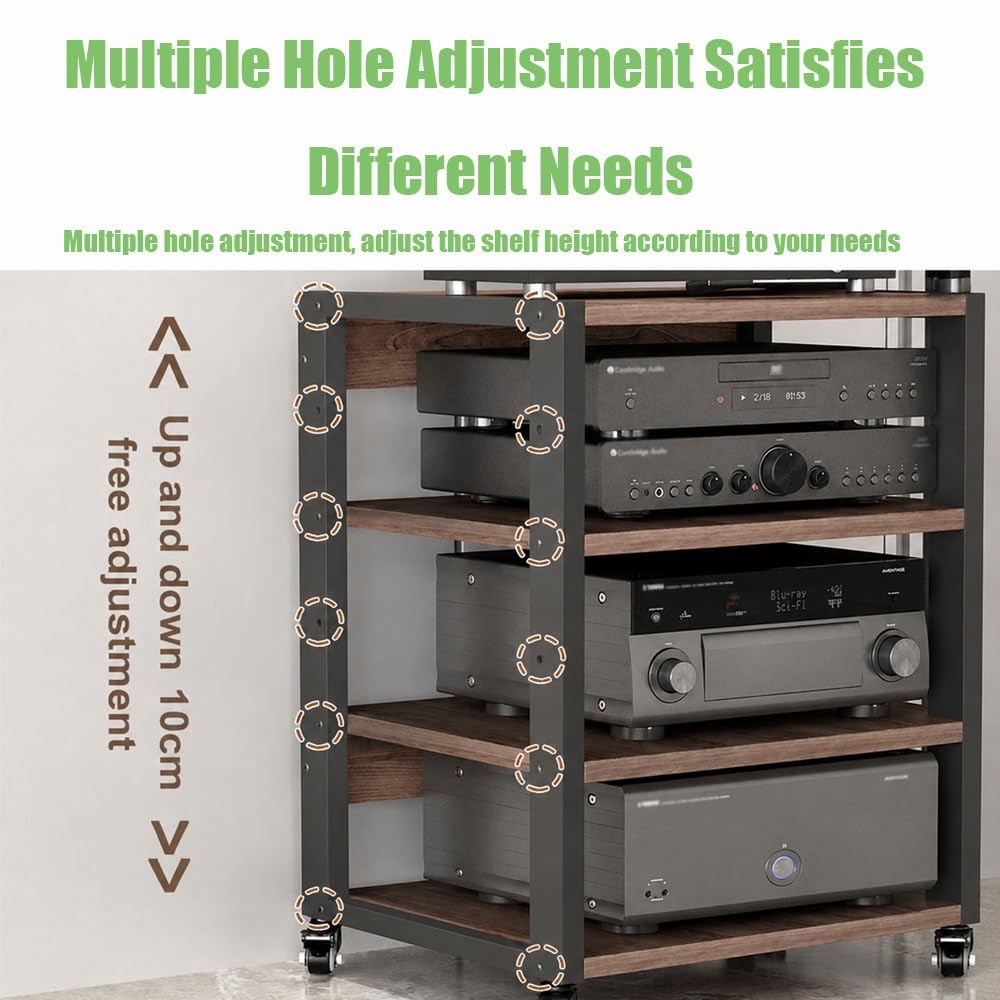 Generico Rack Multimediale AV Mobile, Mobiletto Porta Componenti Aperto HiFi A 2 3 4 Ripiani, Mobile Stereo HiFi Con Ripiani Regolabili, Altoparlanti Rack(55x40x48.5cm/21.7x15.8x19in)