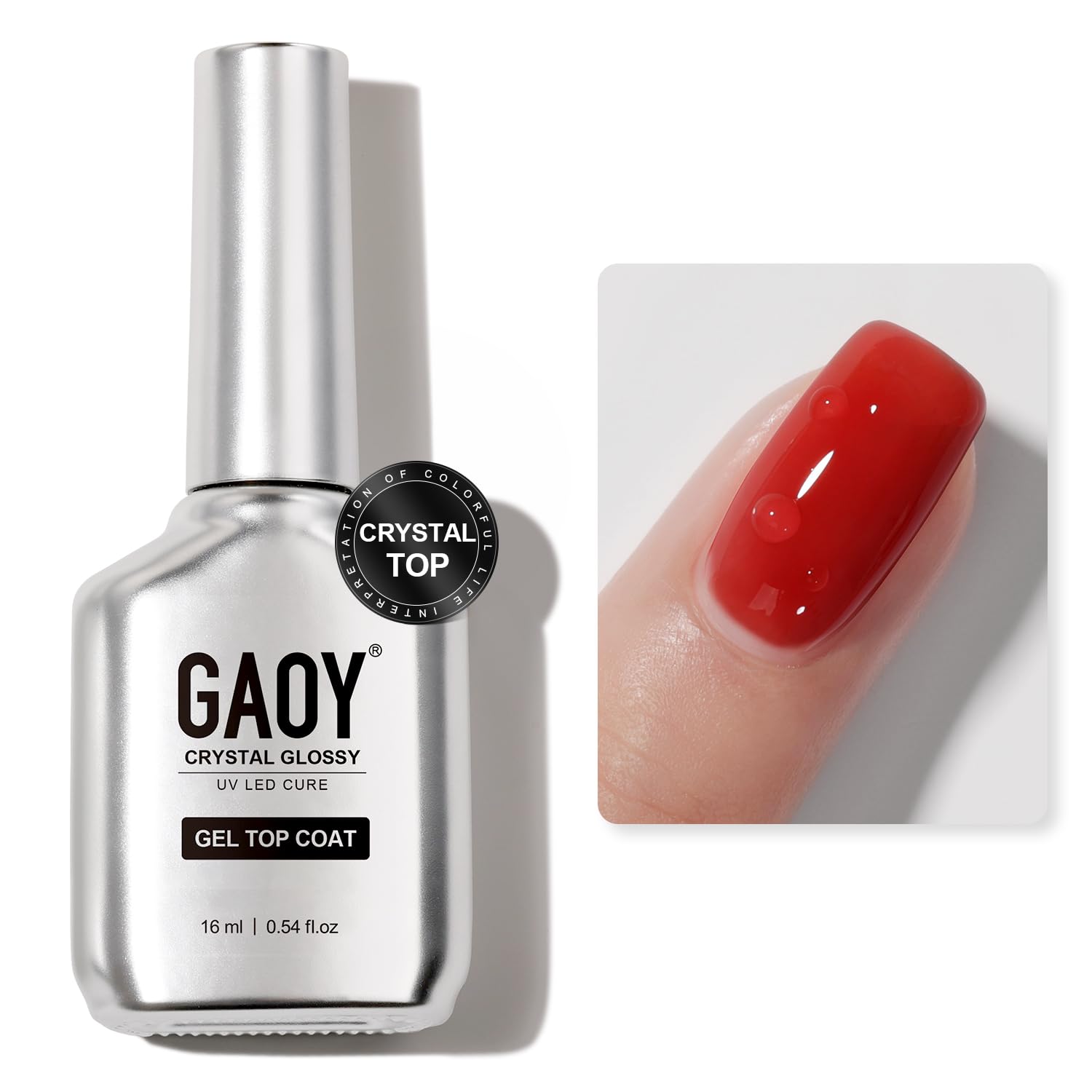 GAOY Crystal Glossy Gel Top Coat, 16ml No Wipe Clear Finish for Gel Nail Polish, High Gloss Varnish for Long Lasting UV Light Cure Nail Art DIY