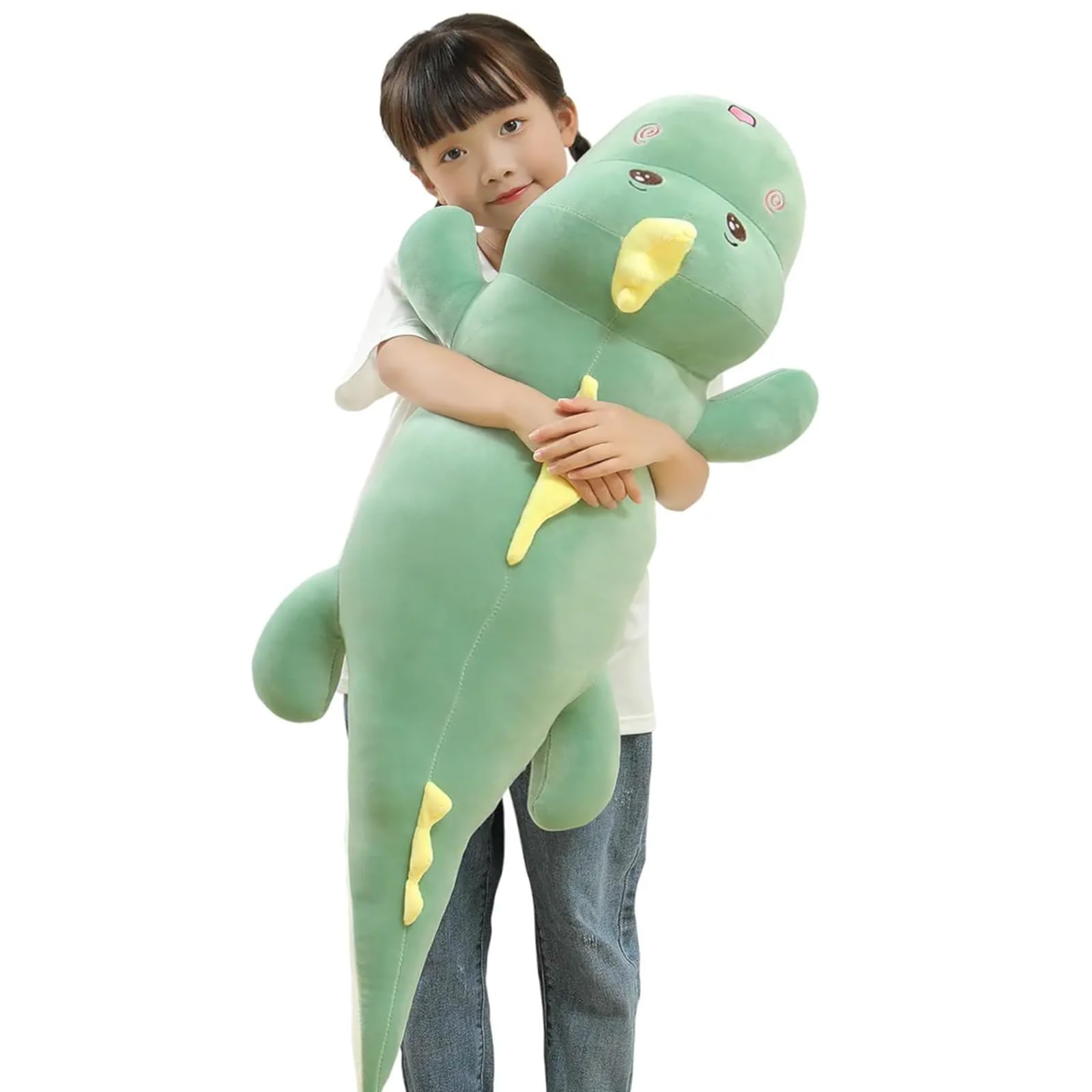Enorm dinosaurus-knuffeldier, lang dinosaurus, pluche omarmingskussen, lendenwervel-rugkussen, groen dinosaurus-lichaamskussen, cadeau voor kinderen, jongens en meisjes, Halloween, Kerstmis, 80 cm