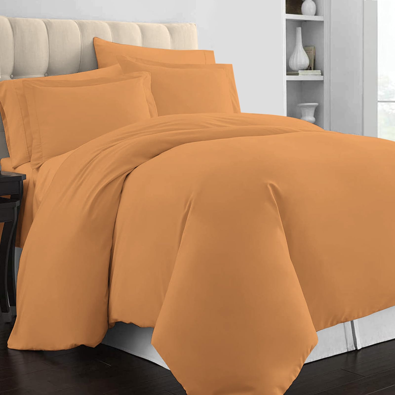 Pizuna Pure 100% Cotton GCC Single Duvet Cover 160x210 cm, Apricot Orange, 400 Thread Count Cool Breathable Long Staple Cotton Sateen Weave Quilt Cover with 1 Pillowcase (Apricot Orange Bedding Set) Apricot Orange Duvet Cover Set - GCC - Single