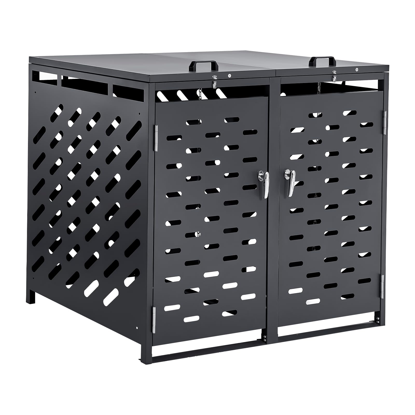 VEVOR Abri pour poubelles, 2 x 240 L, Rangement pour poubelles Horizontal, avec Couvercle à chaîne, boîte de Rangement à poubelles d'extérieur, étanche et verrouillable, pour Jardin, Cour et terrasse
