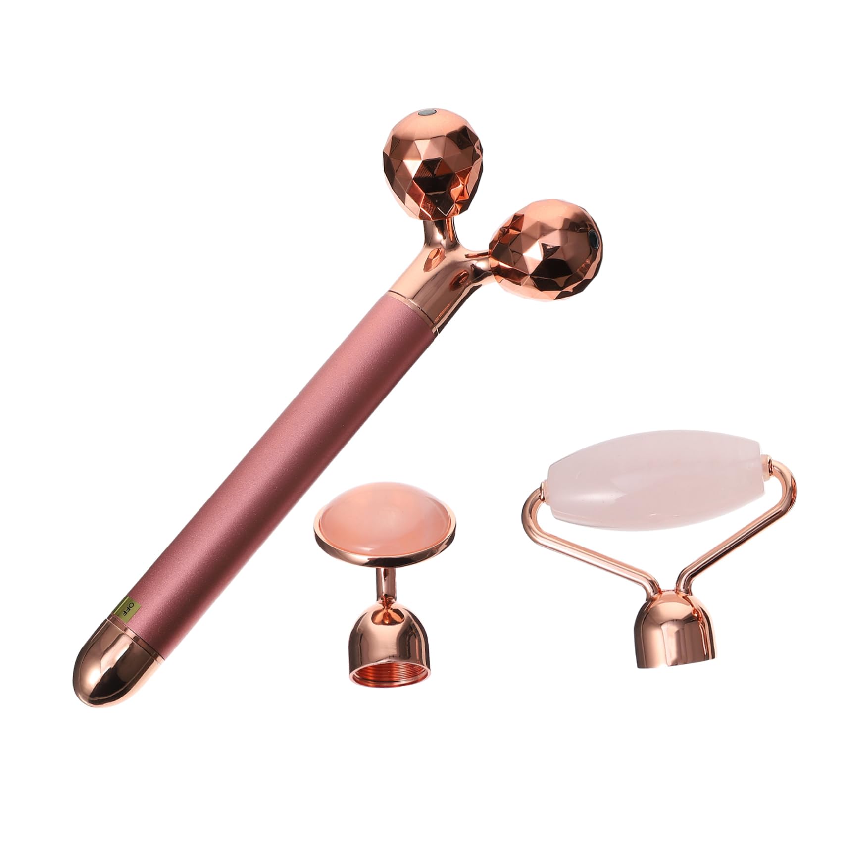 Rullo Massaggio Viso 3-in-1 in Jade Rosa Cristallo di Polvere, Massaggiatore Facciale Elettrico per Ridurre Occhiaie e Rendere la Pelle Luminosa