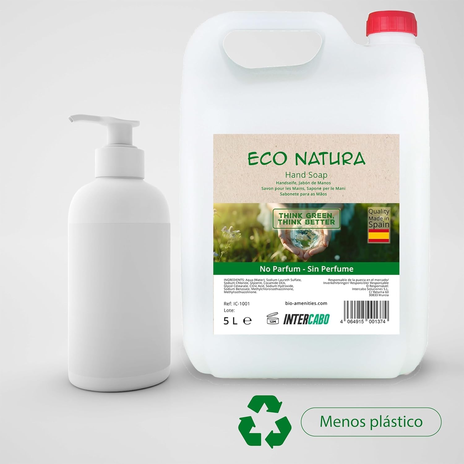 Sapone Mani Liquido 4 x 5 L Eco Natura • Ricarica Senza Profumo per Dispenser • Formula Delicata e Neutra • Per Hotel, Scuole, Uffici e Ambienti Professionali