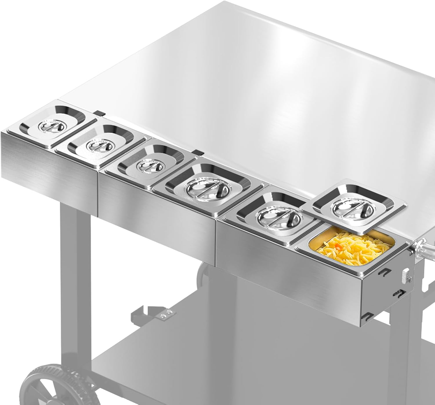 Pizza Topping Station for Pizza Oven Table, Stainless Steel Pizza Container with 6 Seasoning Containers with Lids, for Prepping Ingredients and Toppings, Oven Accessories Outdoor 35.8inch