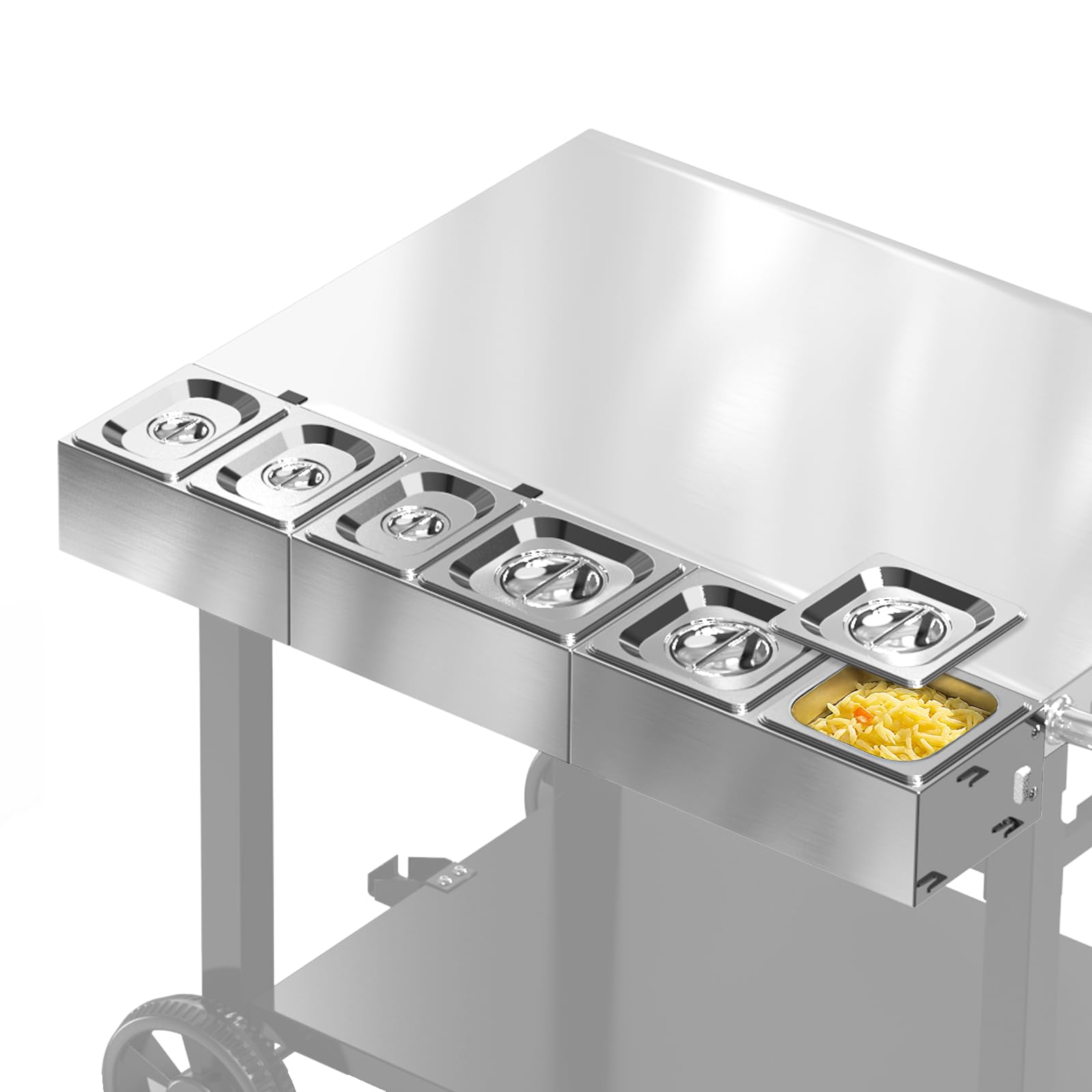 Photo 1 of BBQMall Pizza Topping Station for Pizza Oven Table, Stainless Steel Pizza Container with 6 Seasoning Containers with Lids, for Prepping Ingredients and Toppings, Oven Accessories Outdoor
