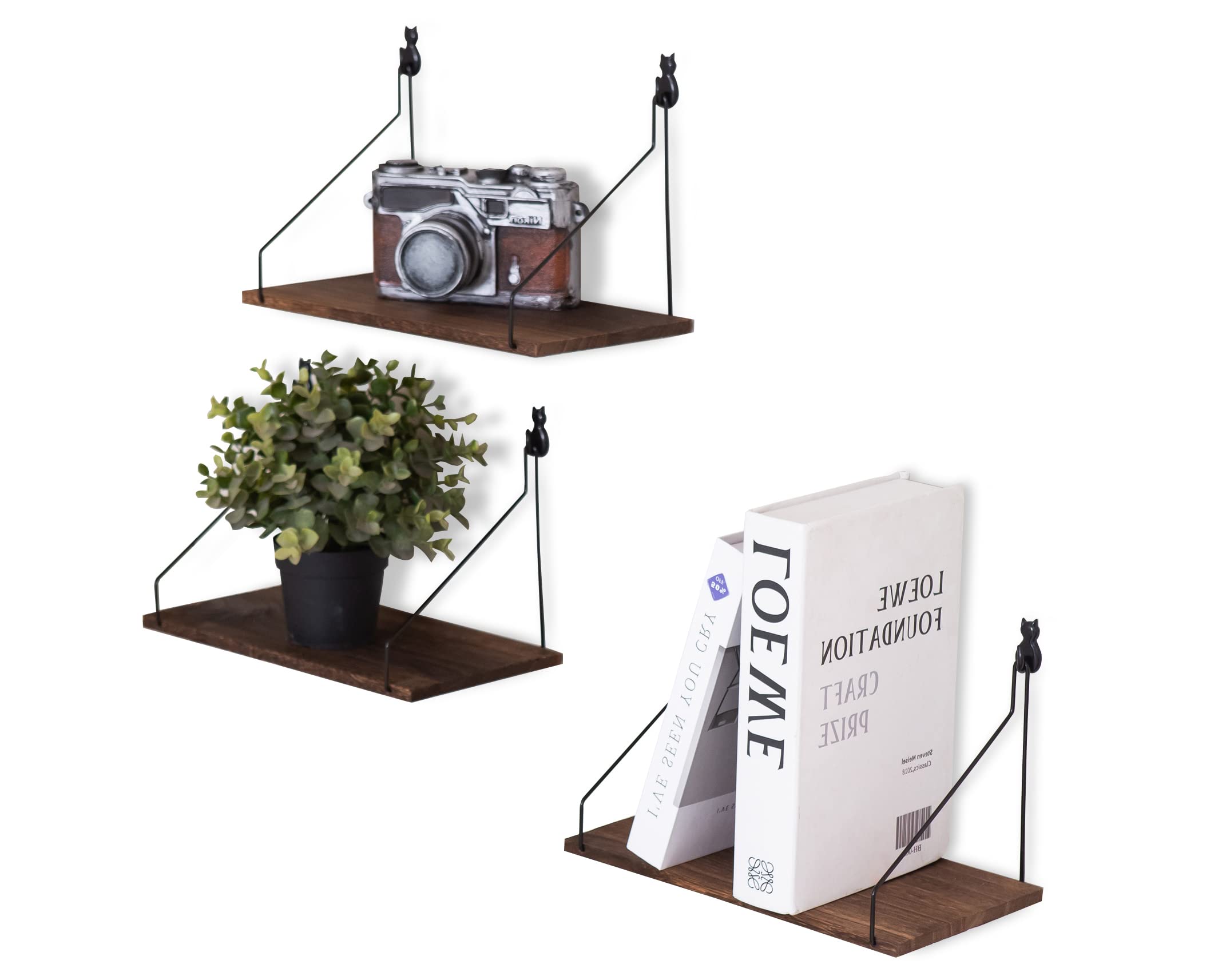 Elevate Your Space with Rustic Wood Floating Shelves Set of 3- Perfect for Bedroom, Living Room, Bathroom, and Kitchen Decor - Easy Installation, No Drilling Needed!