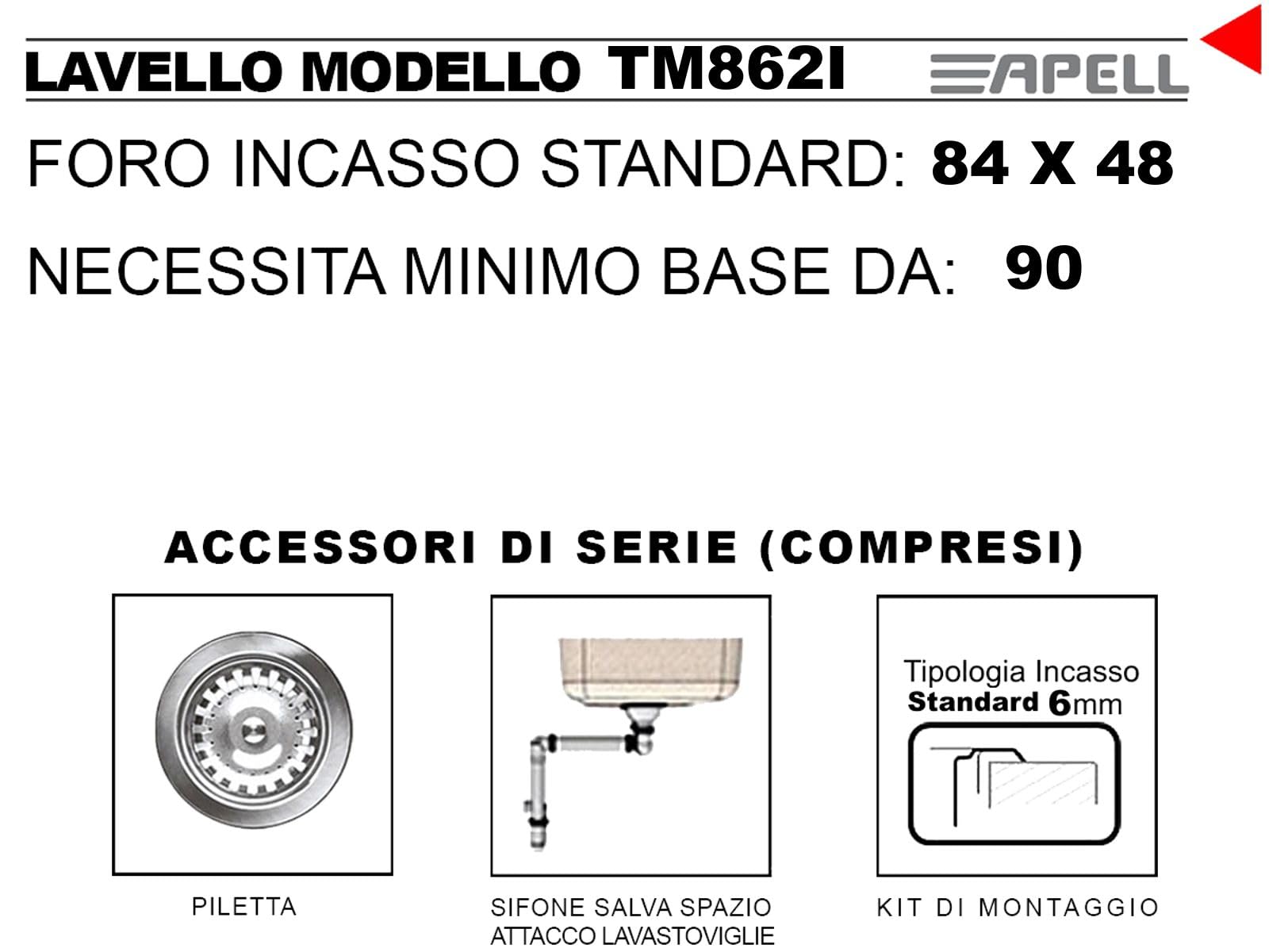 Apell TM862IPC ATMOSFERA 2 Vasche 86x50 Lavello Inox