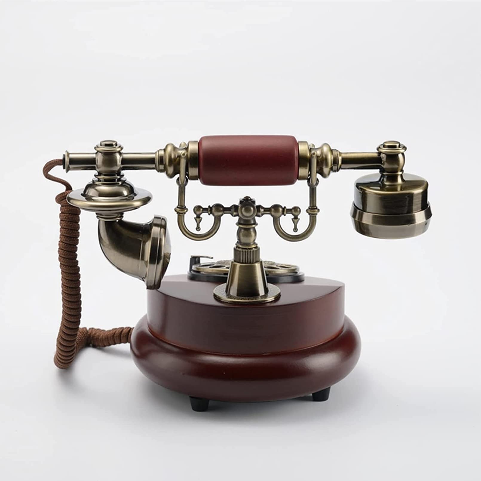 WangXLDD Dekoracja telefonu czerwony retro staromodny obrotowy telefon z tarczą vintage, mechaniczny telefon stacjonarny telefon stacjonarny na biurko do domu, biura, baru, hotelu