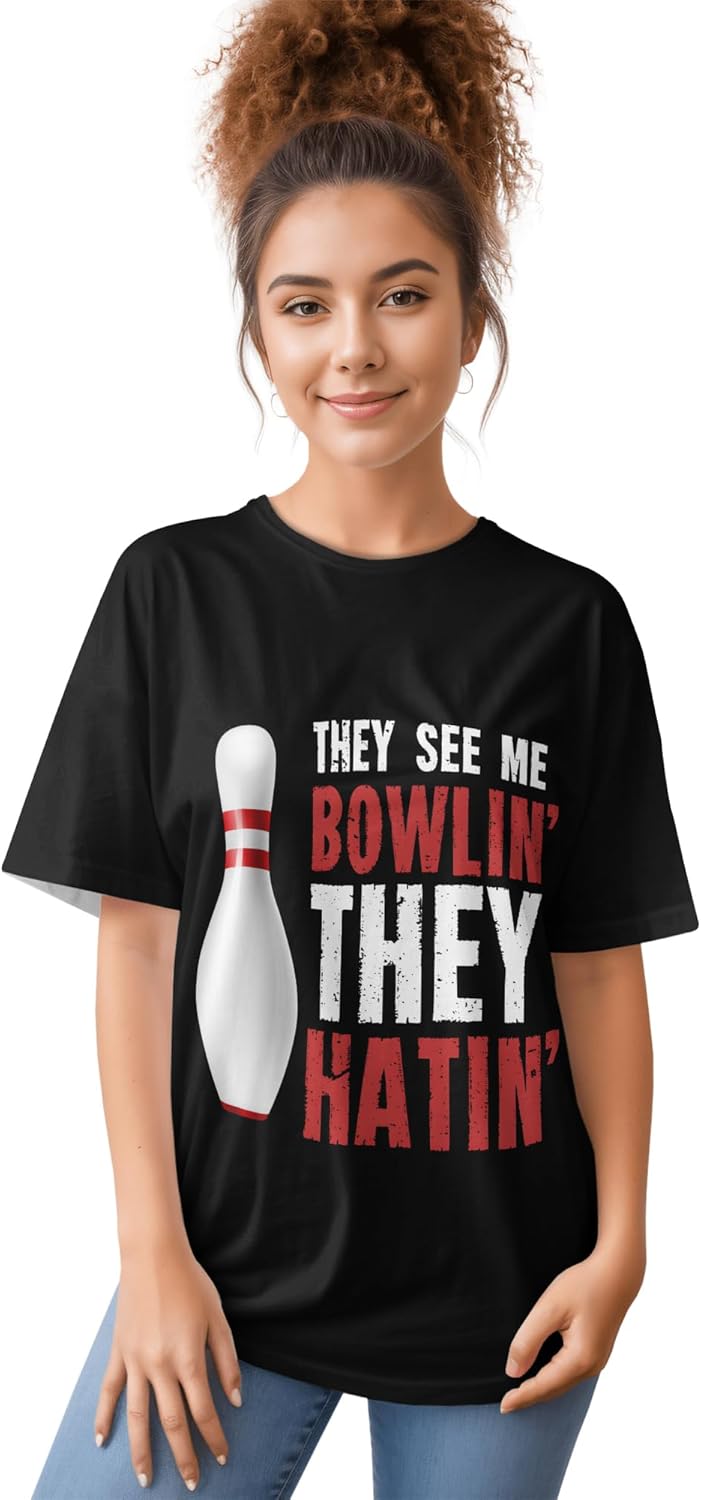Men's Bowling Short Sleeve Tshirt Personalized Bowling Pin and Death Tee Shirt for Bowling Lover Print They See Me Clothing