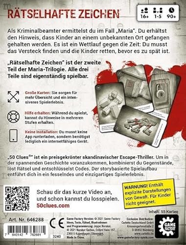 Stadtkrimis Exit Escape Stadtführung Game Factory 646288 50 Clues, Rätselhafte Zeichen, Teil 2, Escape-Thriller zum Mitspielen und Rätseln, Exitgame, Rätselspiel, Krimispiel, 2. Staffel: Maria-Trilogie