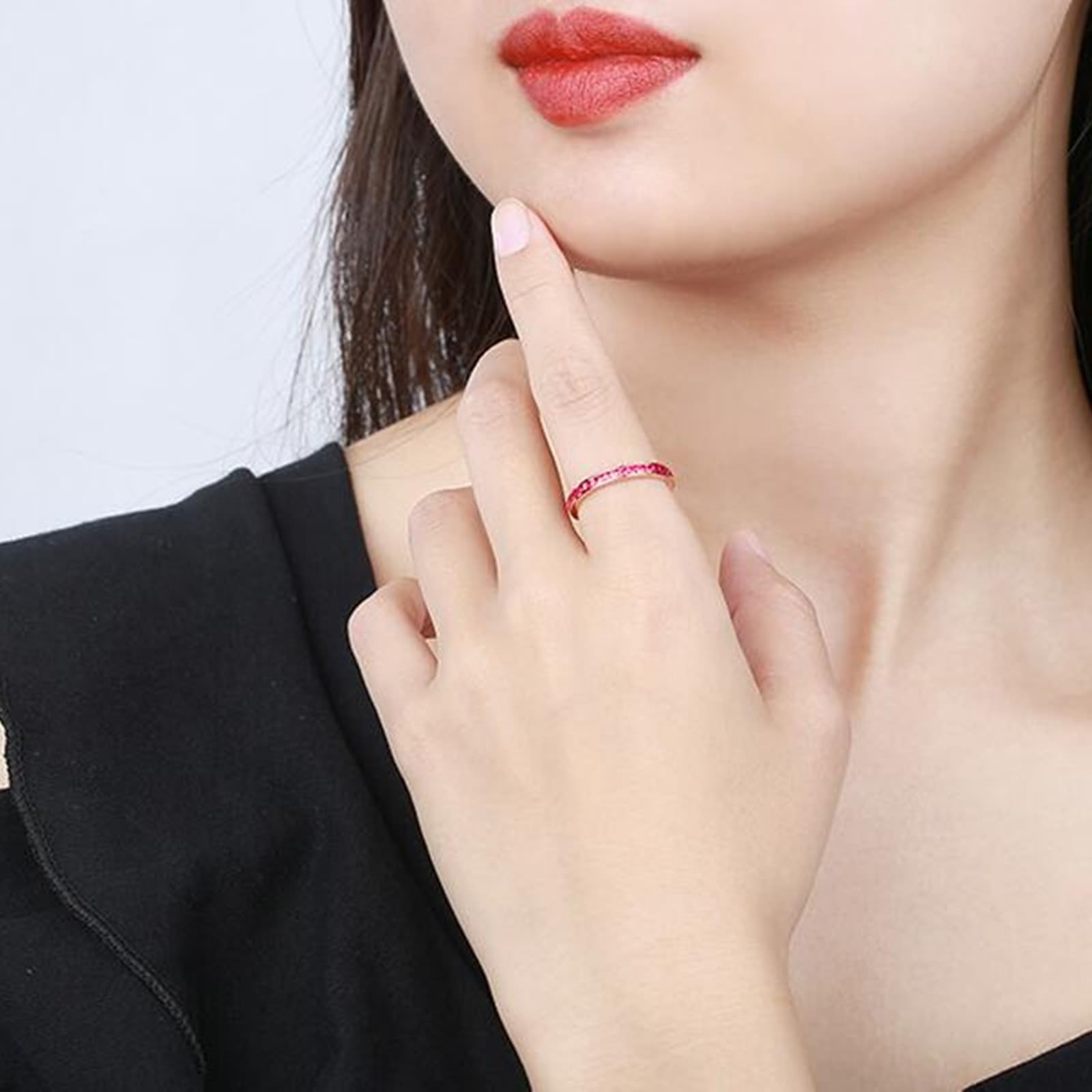 Anillo grabado personalizado para parejas, anillo de oro de 18 quilates, rubí, creado en laboratorio, fila de brocas, con rubí rojo y diamante de 1,2 quilates, tamaño popular para hermana acción de