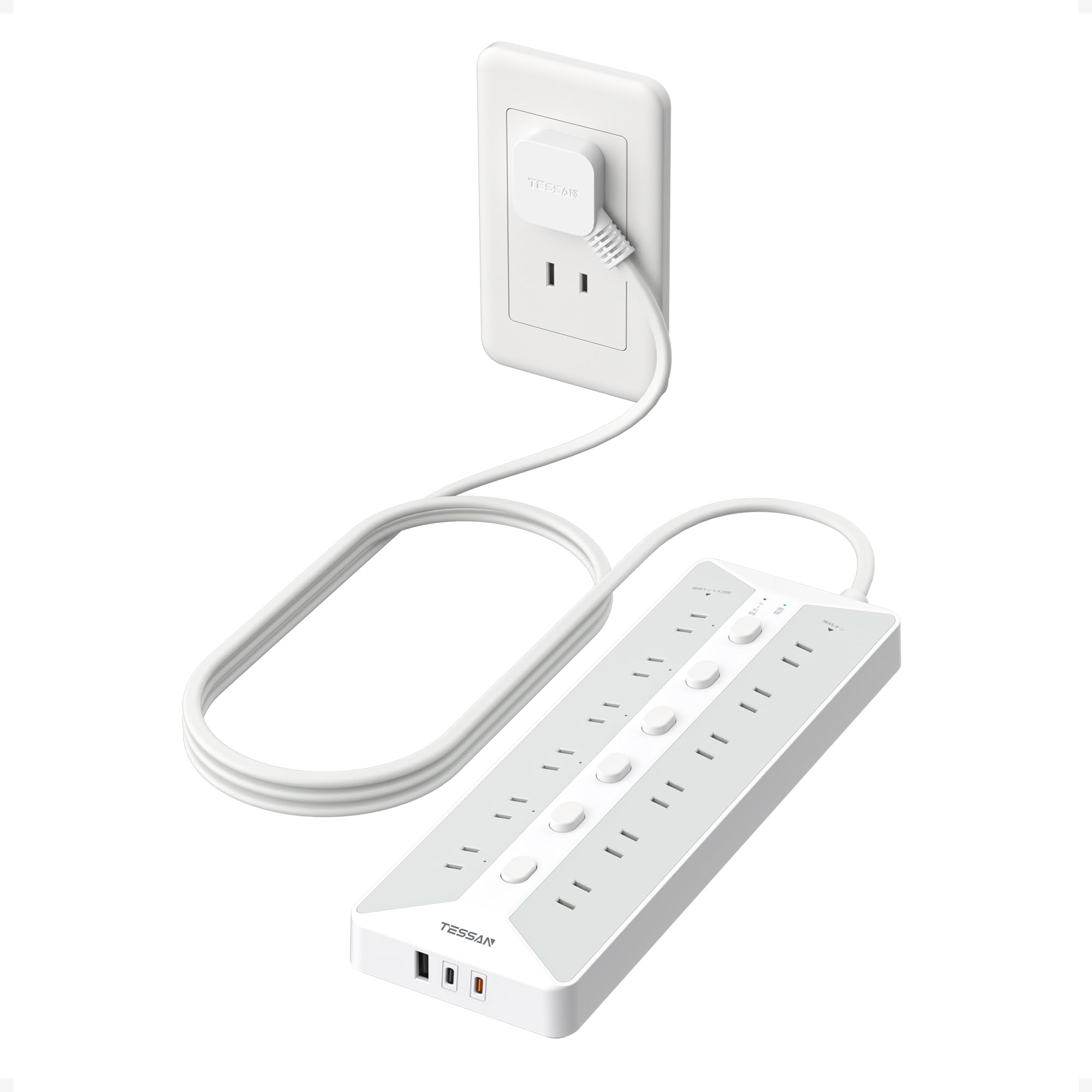 TESSAN 延長コード 2m (15-in-1, PD20W) 電源タップ usb 個別スイッチ付きコンセントタップ テーブル 壁掛け 雷ガード