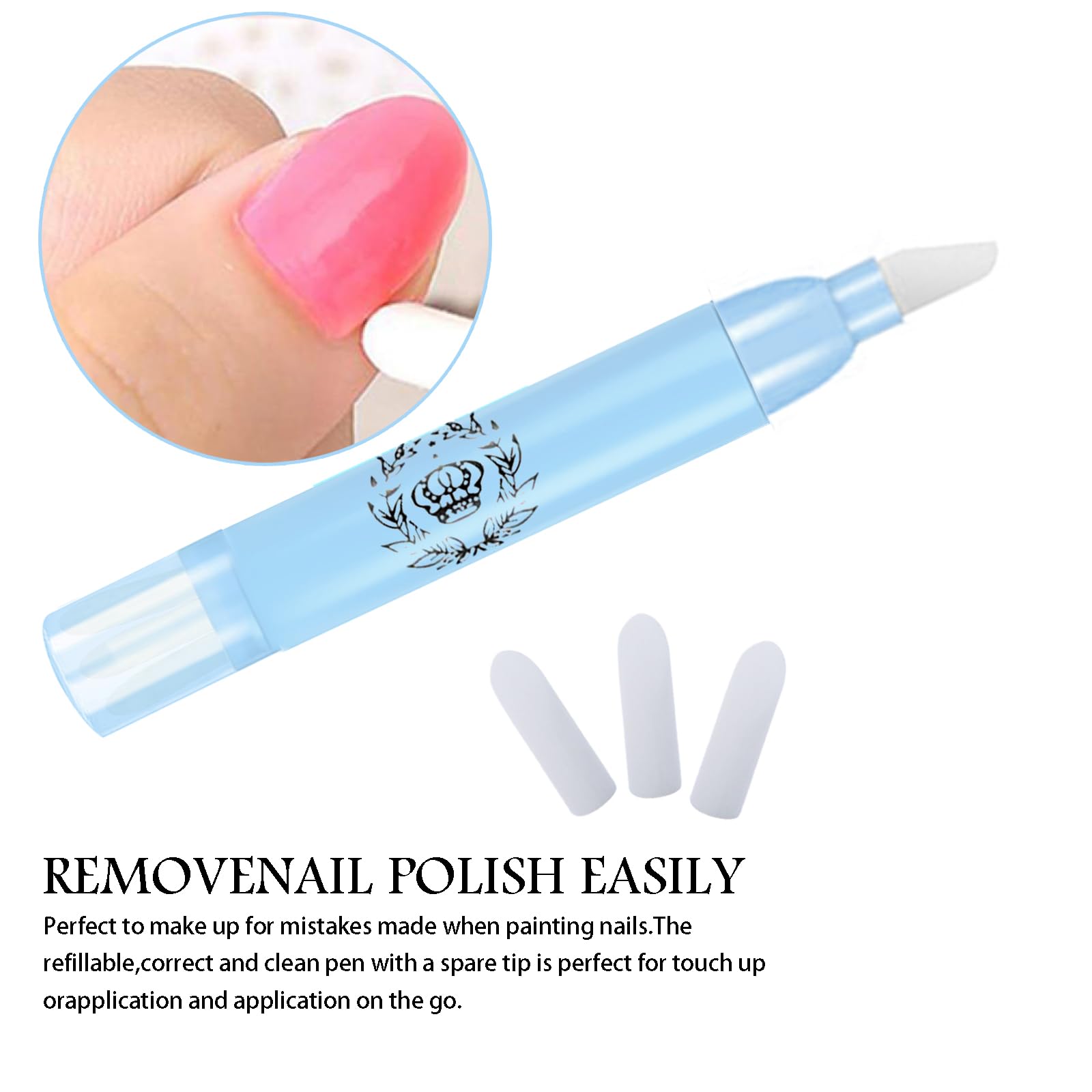 3 Pezzi Penna Correttore Smalto con 9 Punte di Ricambio Rimozione Smalto per Unghie Senza Solvente, Nail Remover Correzione Pen, Pennello Correggi Smalto per Unghie