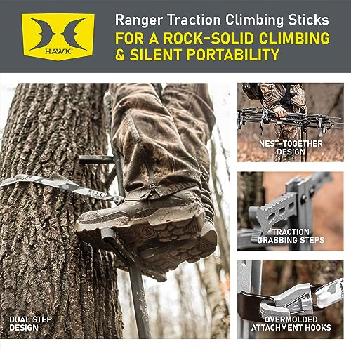 Image of Hawk Traction Climbing Stick, 20 Foot Tree Climbing Hunting Gear with Double Traction Grip, Hunting Accessories for Tree Stands, Deer Stands, & Blinds