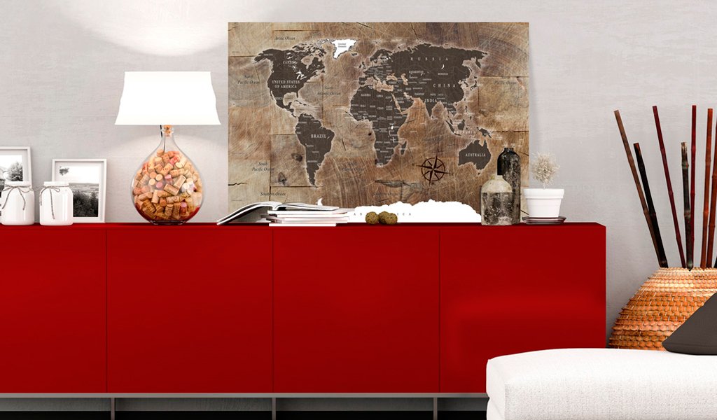 B&D XXL - Lavagna Di Sughero per Puntine - Mappa Mondo 120x80 cm 1 Pezzo - Bacheca Sughero da Parete & Quadro su tela in un Uno - Grande Decorativo per Parete per le Note - Geografica k-C-0050-p-d