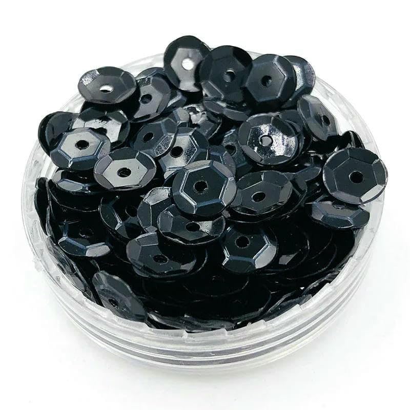 NUOVO 10g/250g/500g 6mm PVC Forma rotonda Forma concava con foro Cucire su paillettes Artigianato Accessori per decorazioni di nozze-Nero-500g
