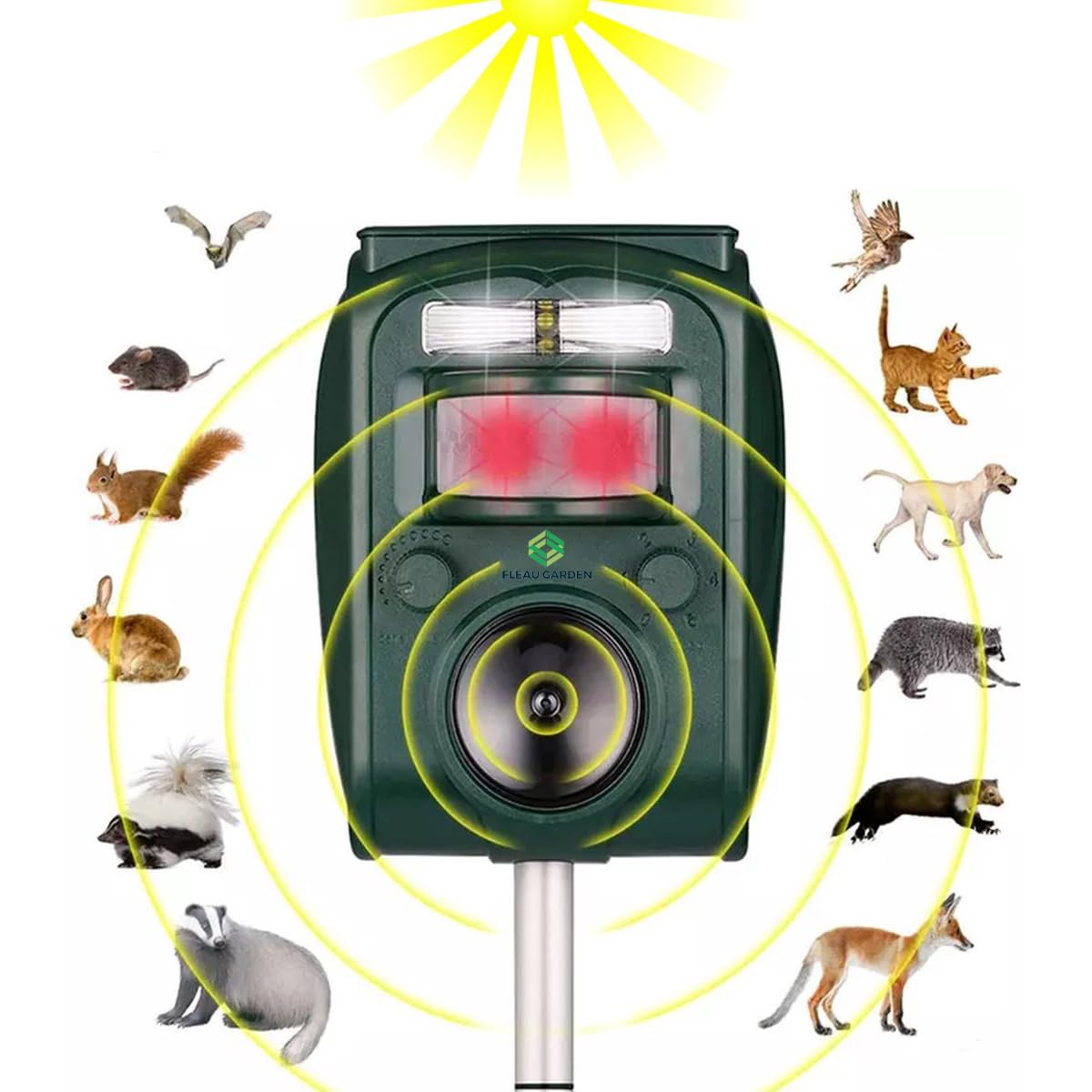 Fleau Ultraschall-Solar-Tiervertreiber – Katzenvertreiber – Katzenschreck – Marderschreck – Vogelschreck – Katzenschreck