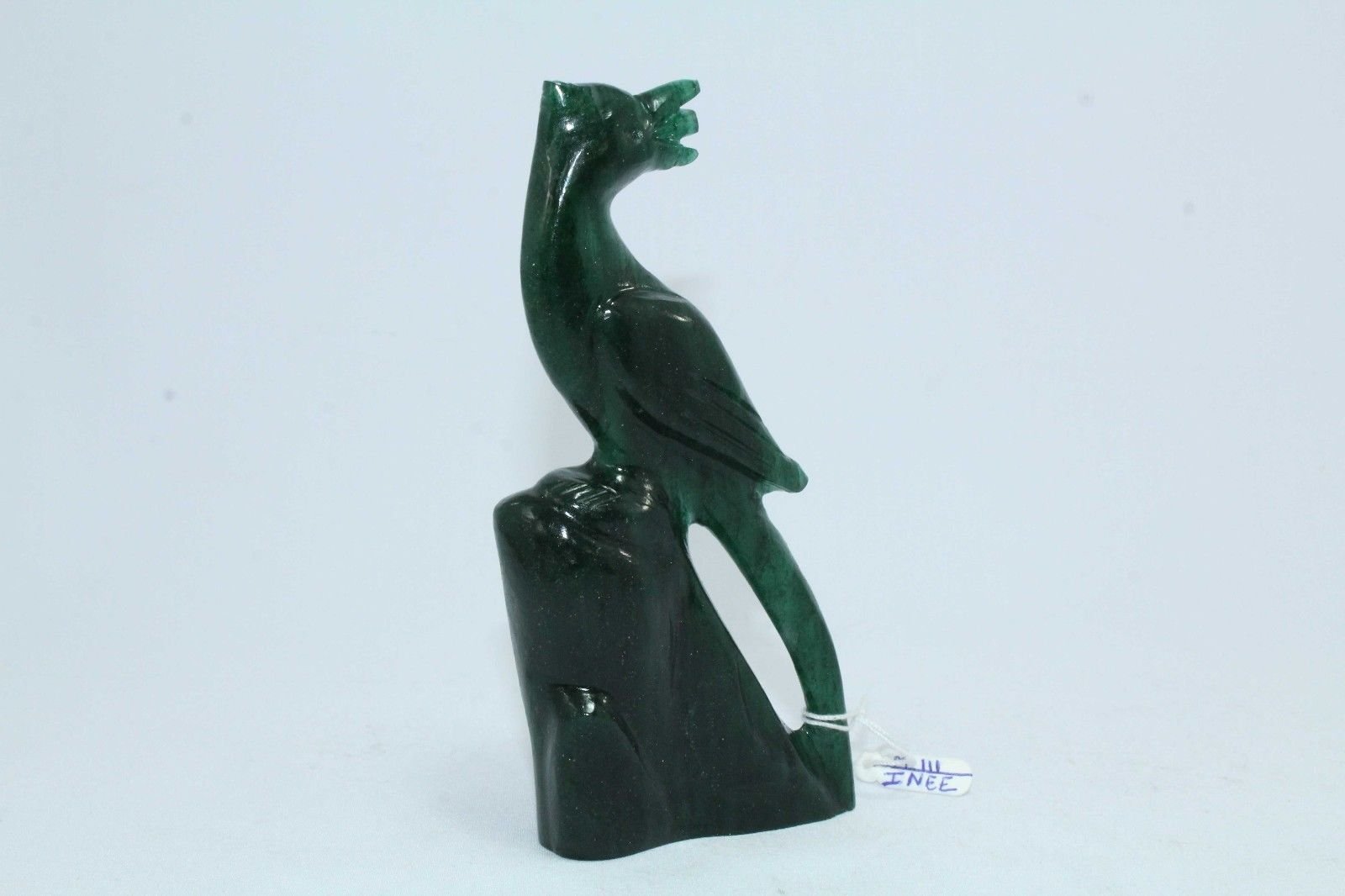Oiseau en jade vert naturel 13 cm : décoration sculptée Rajasthan Gems