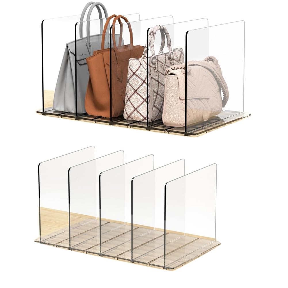 Organizador de Bolsos para Armario, Divisores de Estantes para Organización de Armarios, Organizadores de Bolsos de Plástico Ajustables (2 Piezas de 4)