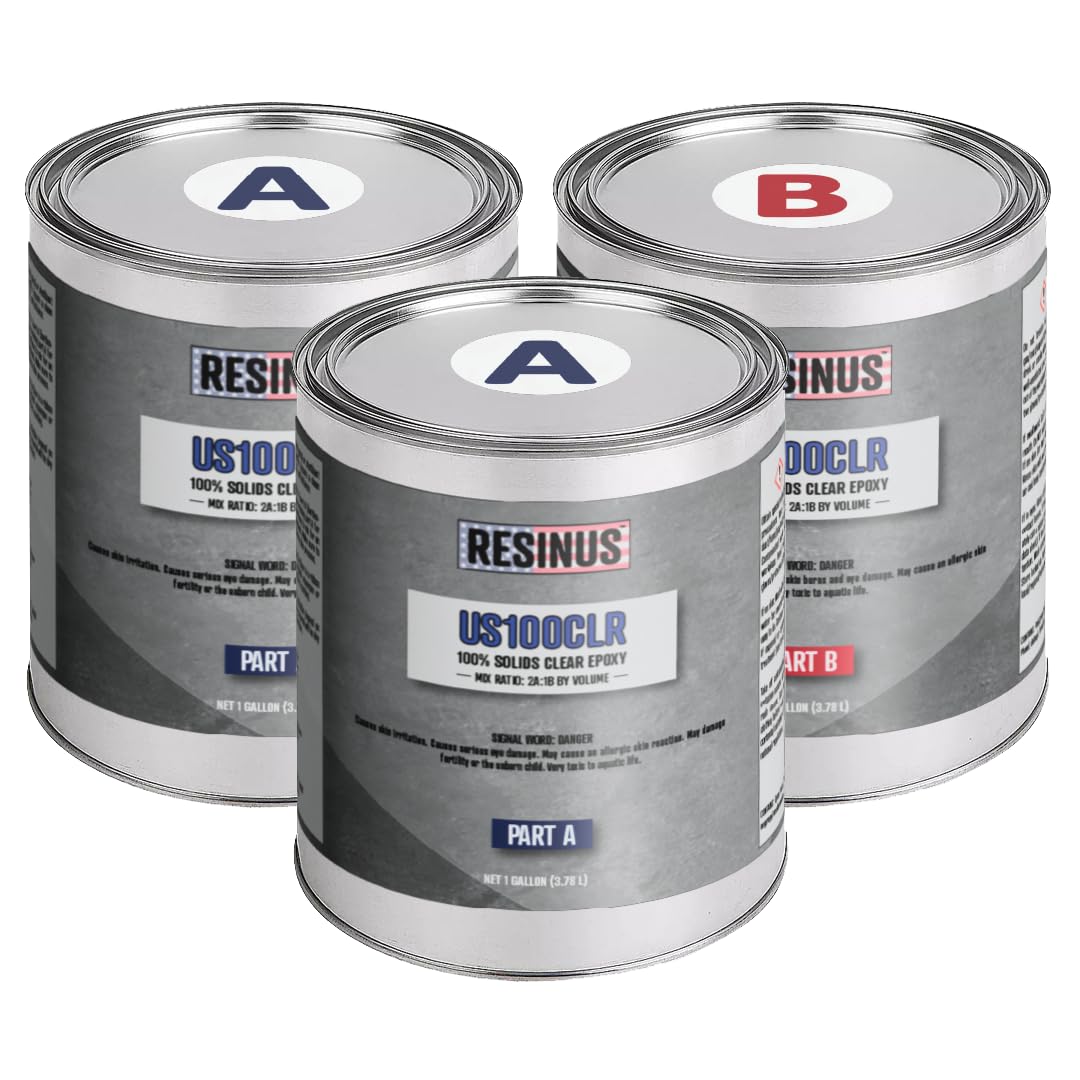 Clear Garage Floor Epoxy Resin | 3 Gallon Kit | Self-Leveling | Metallic & Flake Floor Coating