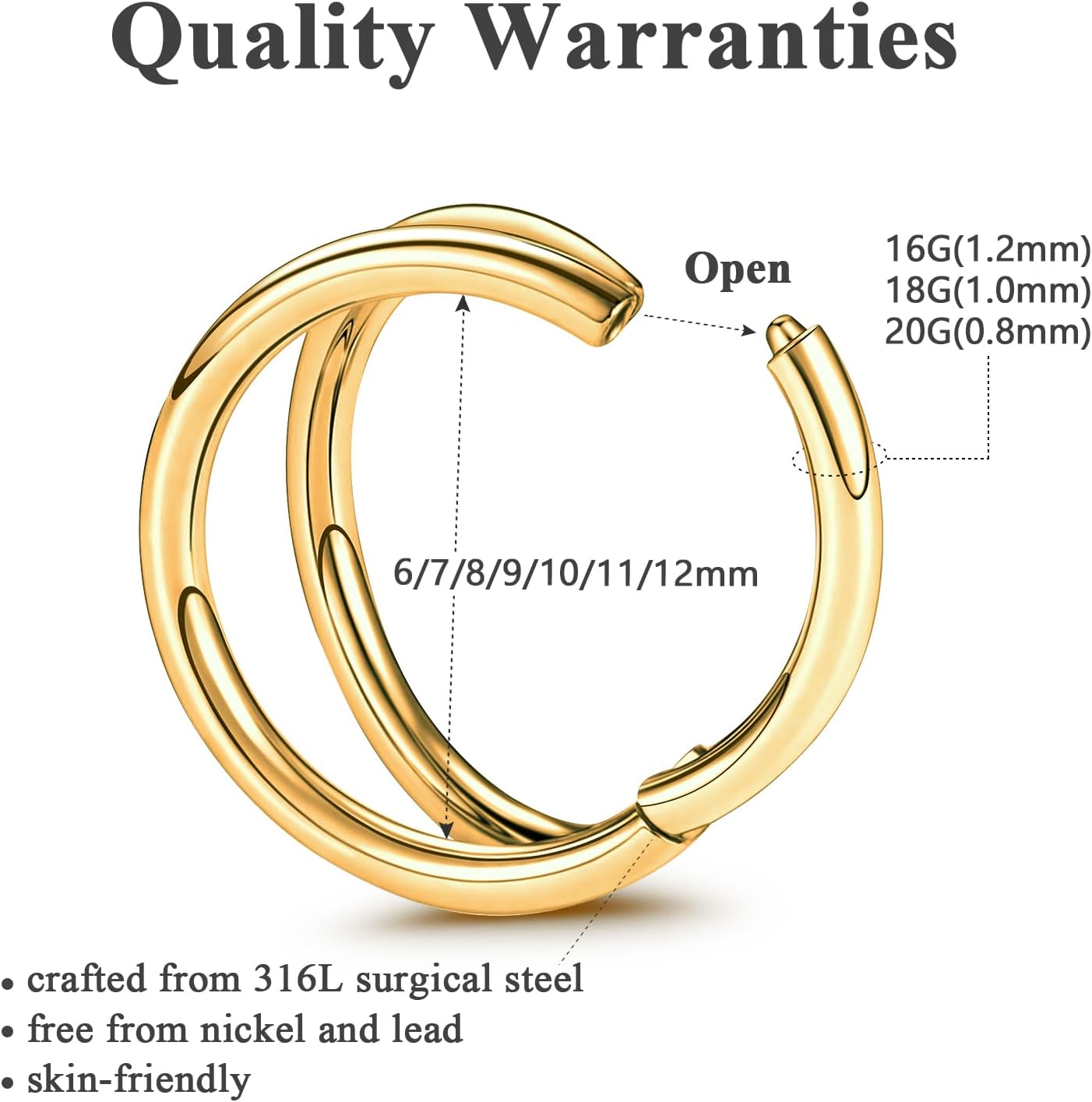 ONESING 4PCS 316L Surgical Steel Double Hoop Nose Rings Hypoallergenic Earring Hoops for CZ Cartilage Helix Rook Tragus Body Piercing Jewelry Stainless Steel Nose Rings Hoops for Women - Image 2