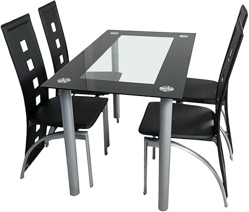 Miniatura 7 de Elegante juego de 4 sillas de comedor de poliuretano negro, sillas de comedor de piel sintética con respaldo curvado y protección de tapa para el