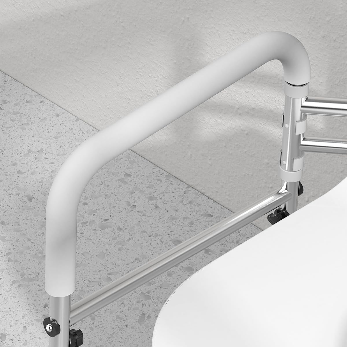 Maniglione WC Regolabile Omnidirezionale - Supporto Sicurezza Fisso con Braccioli，Telaio in Alluminio da Terra per Anziani & Disabili